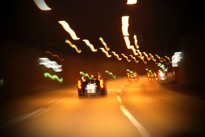 Driving under the influence - tunnel at night